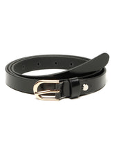 Load image into Gallery viewer, Women's Black Leather Belt with Golden Buckle
