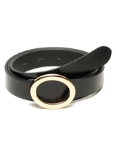 Load image into Gallery viewer, Women’s 20mm Black Leather Belt with Polished Gold Circle Buckle
