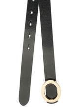 Load image into Gallery viewer, Women’s 20mm Black Leather Belt with Polished Gold Circle Buckle
