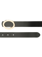 Load image into Gallery viewer, Women’s 20mm Black Leather Belt with Polished Gold Circle Buckle
