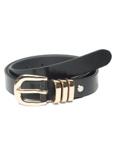 Load image into Gallery viewer, Women&#39;s Black Leather Belt with Round Gold Buckle
