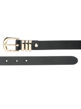 Load image into Gallery viewer, Women&#39;s Black Leather Belt with Round Gold Buckle
