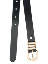 Load image into Gallery viewer, Women&#39;s Black Leather Belt with Round Gold Buckle
