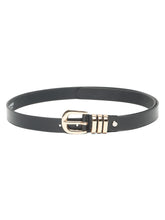 Load image into Gallery viewer, Women&#39;s Black Leather Belt with Round Gold Buckle
