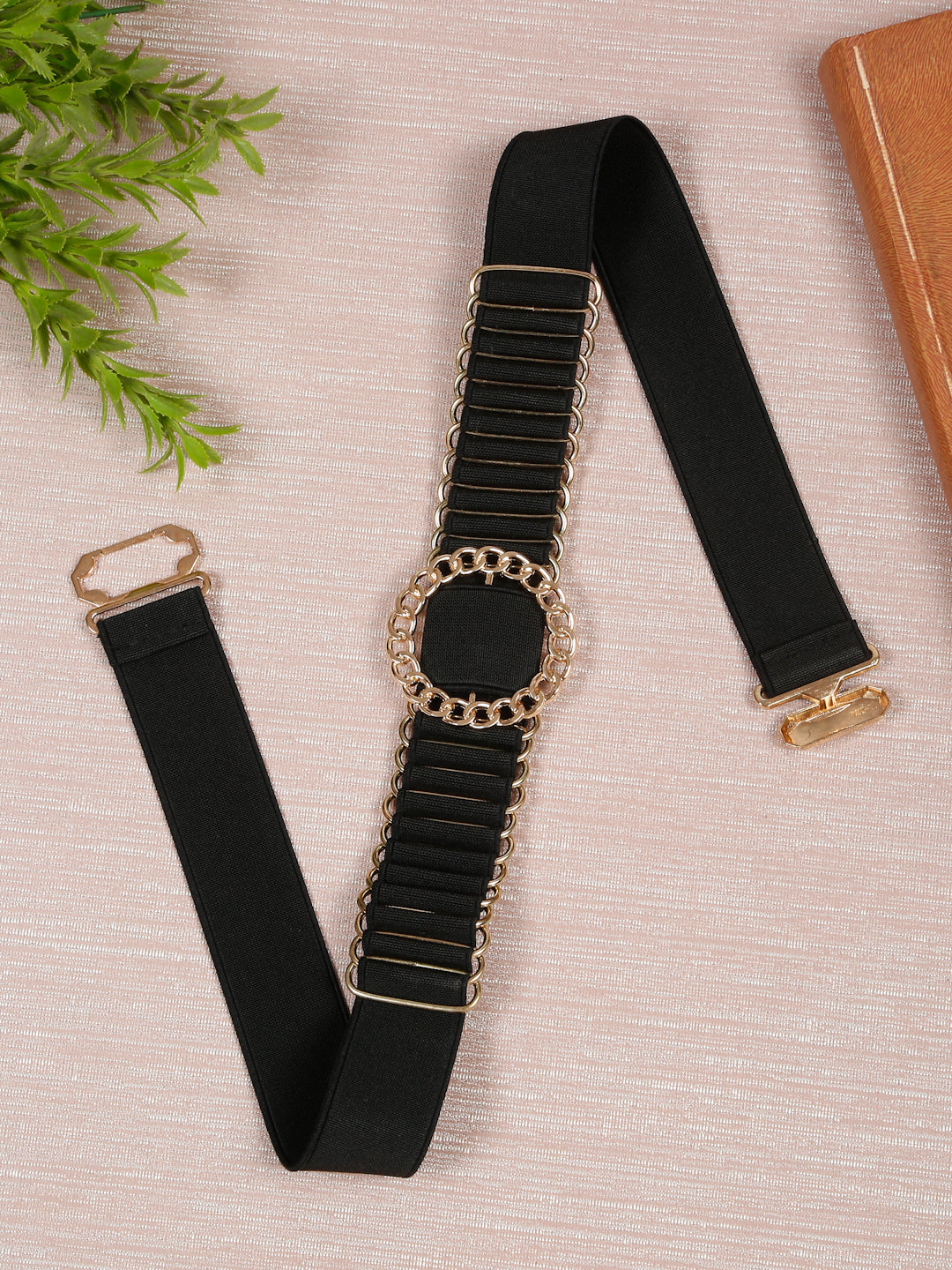 Women's Inch Elastic Black And Gold Belt