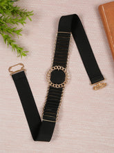 Load image into Gallery viewer, Women's 2 Inch Elastic Black And Gold Belt
