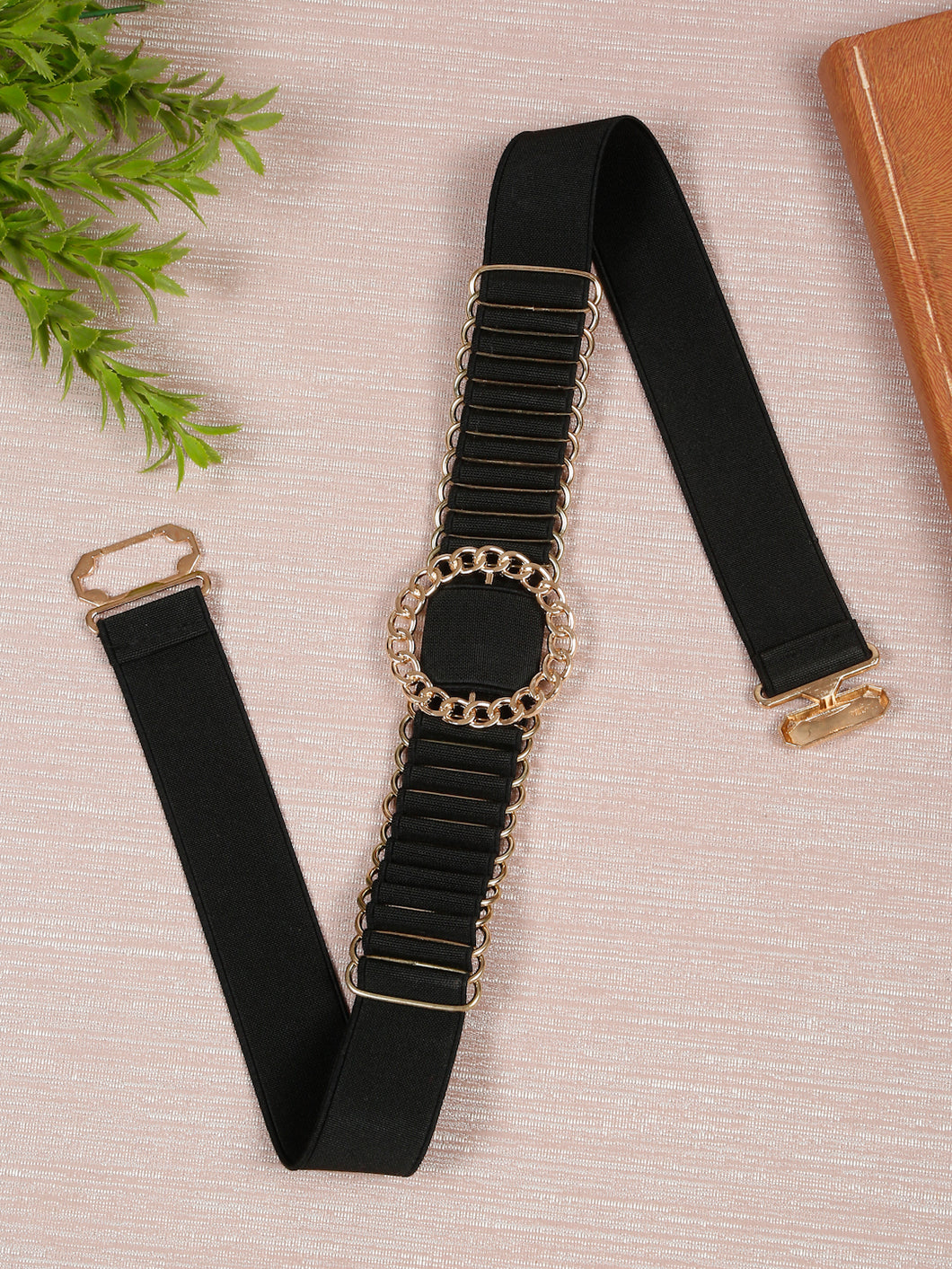 Women's Inch Elastic Black And Gold Belt – Teakwood Leathers