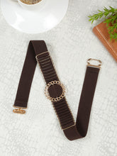 Load image into Gallery viewer, Women's 2 Inch Elastic Brown And Gold Belt
