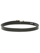 Load image into Gallery viewer, Women’s Black Leather Belt with Gold Sculpted Pin Buckle
