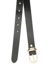 Load image into Gallery viewer, Women’s Black Leather Belt with Gold Sculpted Pin Buckle
