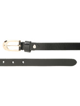 Load image into Gallery viewer, Women's Classic Black Leather Belt with Polished Gold Buckle
