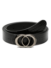 Load image into Gallery viewer, Teakwood Leather Women Black Croco Textured Belt (One Size)
