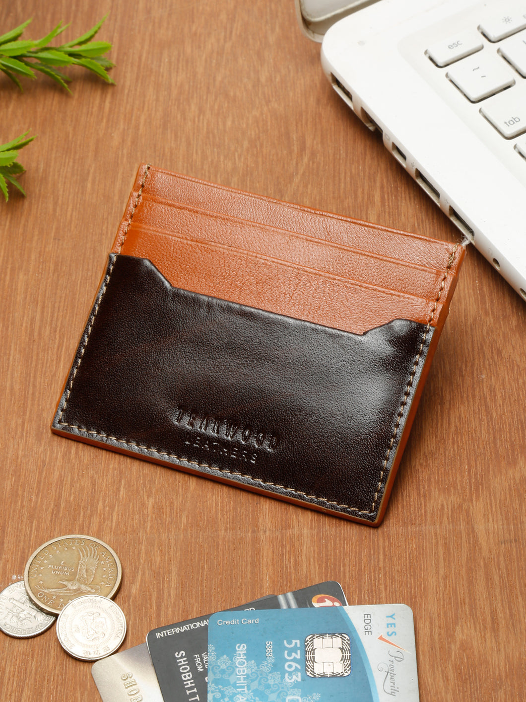 Teakwood Leather Brown Card Holder - Clearance sale