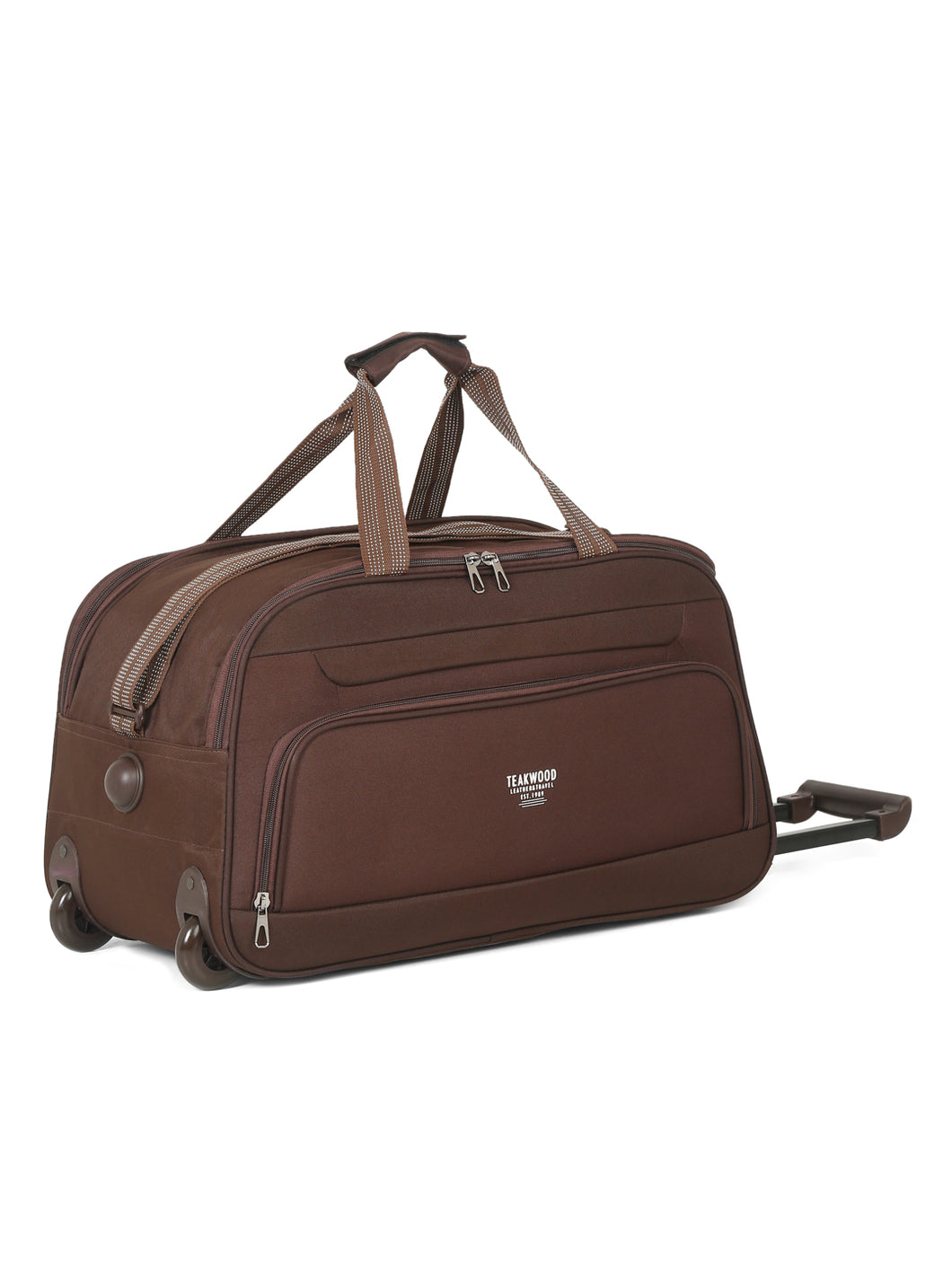 Brown Printed Large Duffel Trolley Bag