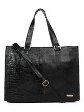 Load image into Gallery viewer, Women&#39;s Black Croco &amp; Solid Leather Tote Bag
