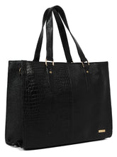 Load image into Gallery viewer, Women&#39;s Black Croco &amp; Solid Leather Tote Bag
