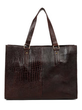 Load image into Gallery viewer, Women&#39;s Black Croco &amp; Solid Leather Tote Bag
