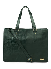 Load image into Gallery viewer, Women's Black Croco &amp; Solid Leather Tote Bag
