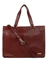 Load image into Gallery viewer, Women's Black Croco &amp; Solid Leather Tote Bag
