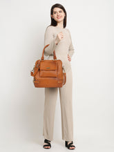 Load image into Gallery viewer, Women Leather Tan Structured Handheld Bag
