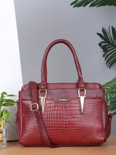 Load image into Gallery viewer, Women Red Texture Leather Handheld Bag
