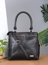 Load image into Gallery viewer, Women Black Texture Leather Structured Handheld Bag
