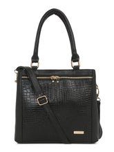 Load image into Gallery viewer, Women Black Texture Leather Structured Handheld Bag
