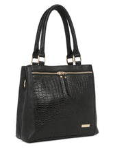 Load image into Gallery viewer, Women Black Texture Leather Structured Handheld Bag
