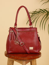 Load image into Gallery viewer, Women Red Texture Leather Structured Handheld Bag
