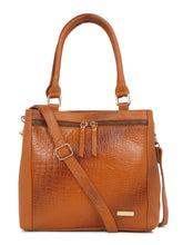 Load image into Gallery viewer, Women Tan Texture Leather Structured Handheld Bag
