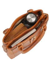 Load image into Gallery viewer, Women Tan Texture Leather Structured Handheld Bag
