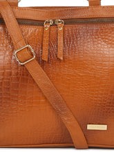 Load image into Gallery viewer, Women Tan Texture Leather Structured Handheld Bag
