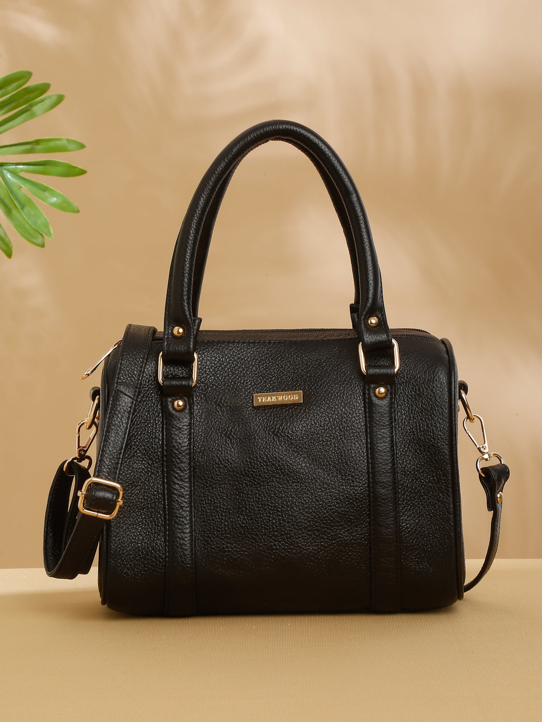 Women Black Texture Leather Structured Bag