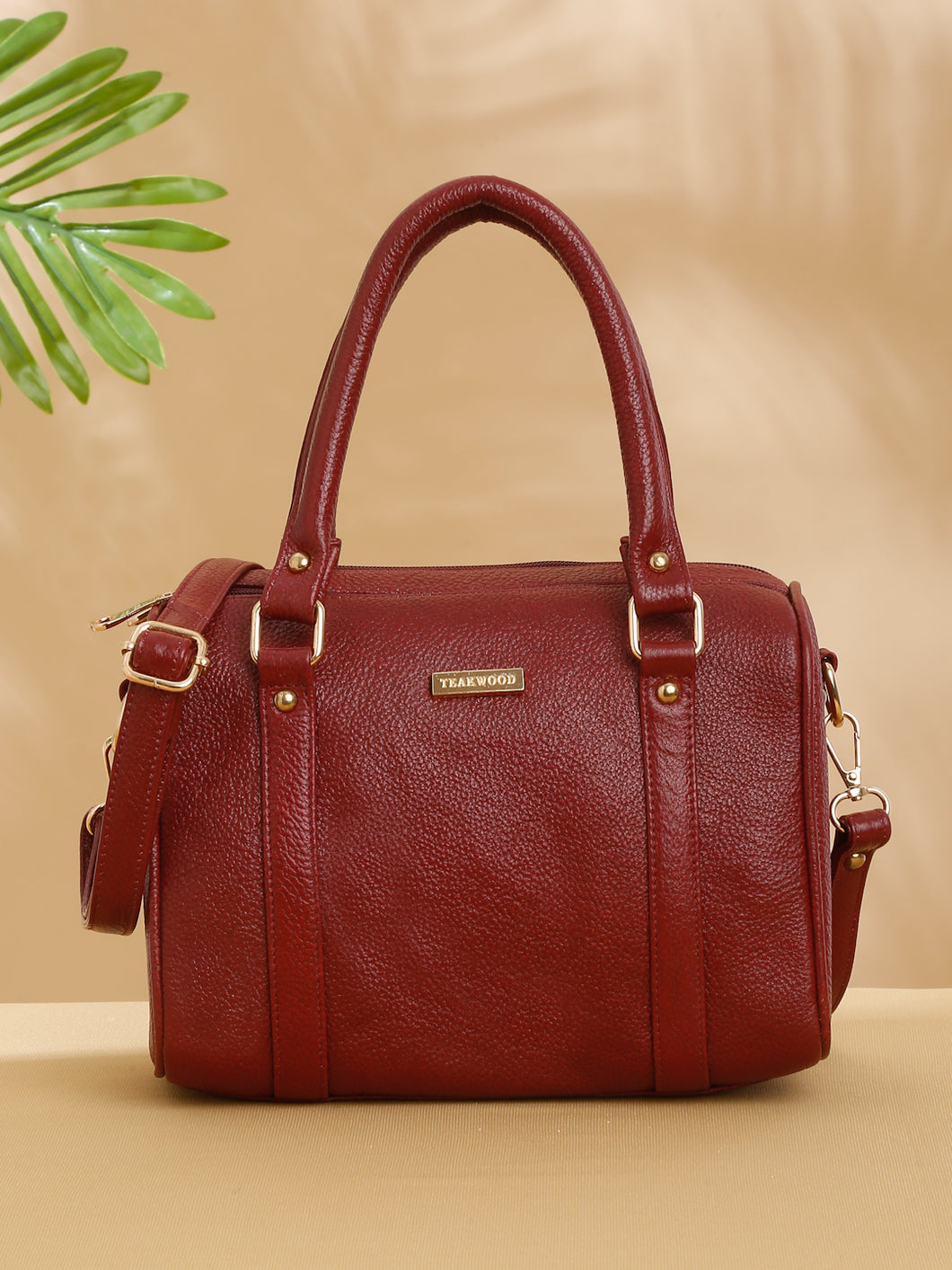 Women Red Texture Leather Structured Bag