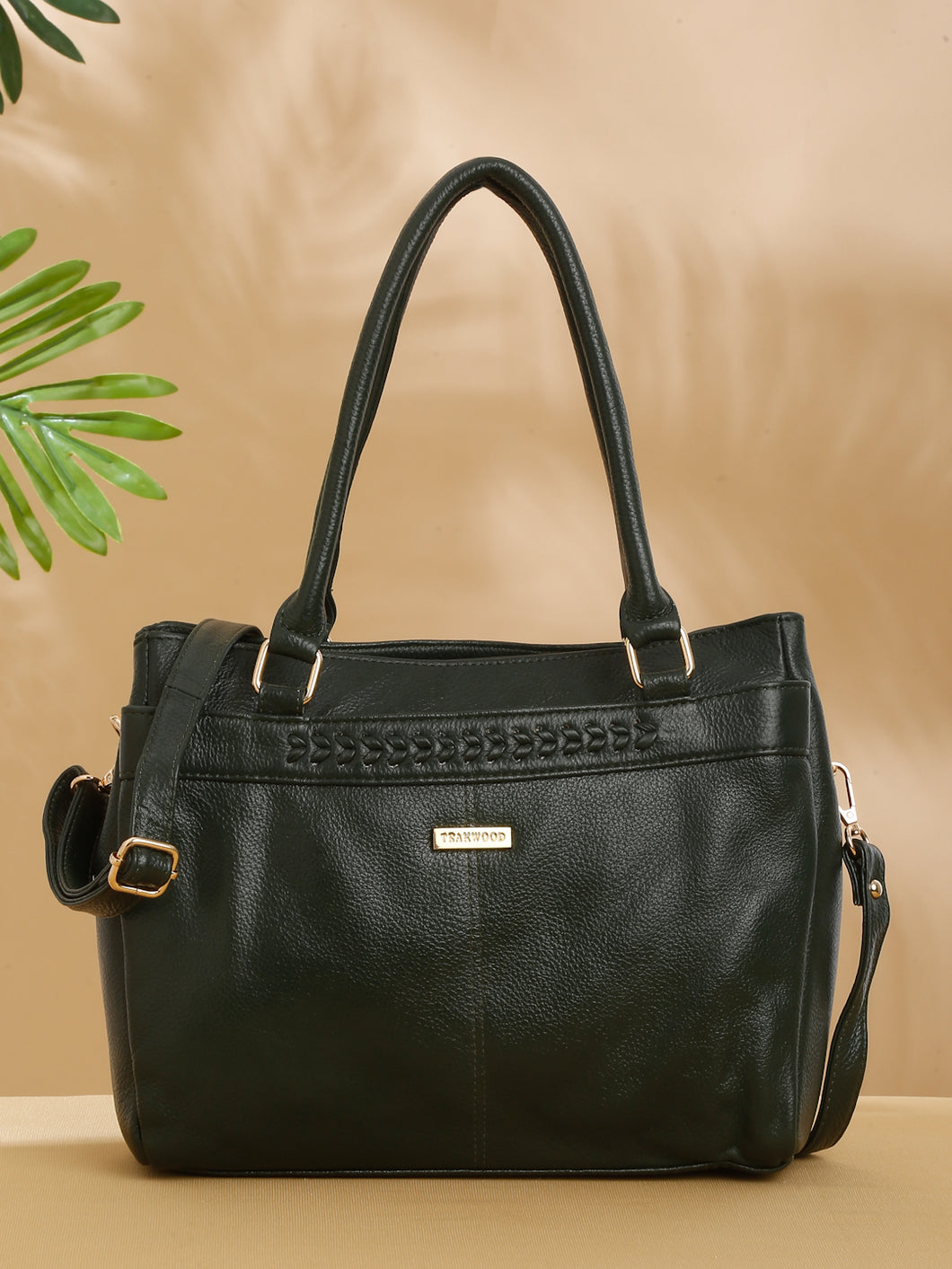 Women Green Texture Leather Handheld Bag