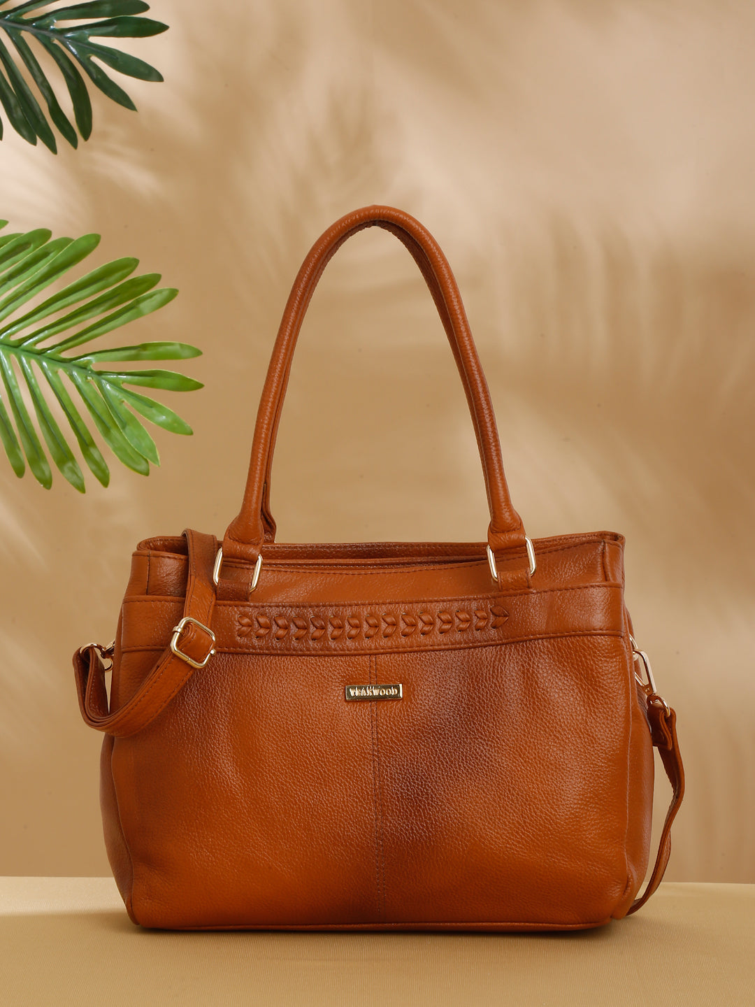 Women Tan Texture Leather Handheld Bag Teakwood Leathers