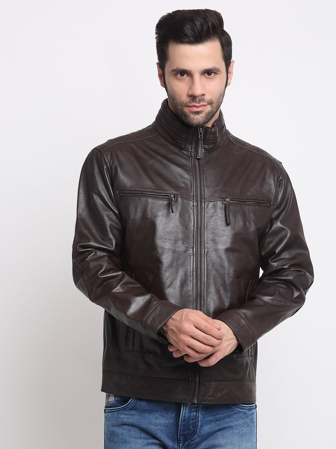 Men Choco Brown Leather Jacket Teakwood Leathers
