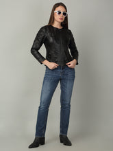 Load image into Gallery viewer, Women Black solid Leather Jacket
