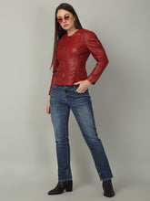 Load image into Gallery viewer, Women Red solid Leather Jacket
