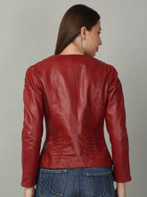 Load image into Gallery viewer, Women Red solid Leather Jacket
