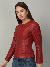 Load image into Gallery viewer, Women Red solid Leather Jacket
