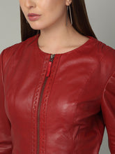 Load image into Gallery viewer, Women Red solid Leather Jacket
