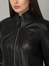 Load image into Gallery viewer, Women Black High-Neck Leather Jacket
