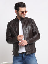 Load image into Gallery viewer, Men Solid Choco Brown Leather Jacket
