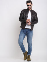 Load image into Gallery viewer, Men Solid Mocca Leather Jacket
