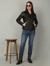 Load image into Gallery viewer, Women Classic Black Biker Leather Jacket
