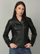 Load image into Gallery viewer, Women Classic Black Biker Leather Jacket
