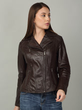 Load image into Gallery viewer, Women Classic Brown Biker Leather Jacket
