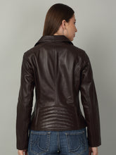 Load image into Gallery viewer, Women Classic Brown Biker Leather Jacket
