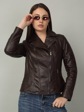 Load image into Gallery viewer, Women Classic Brown Biker Leather Jacket
